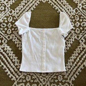 Reformation white ribbed square neck tee size M